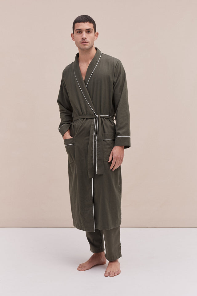 His Khaki Robe  | Luxury Brushed Cotton Robe