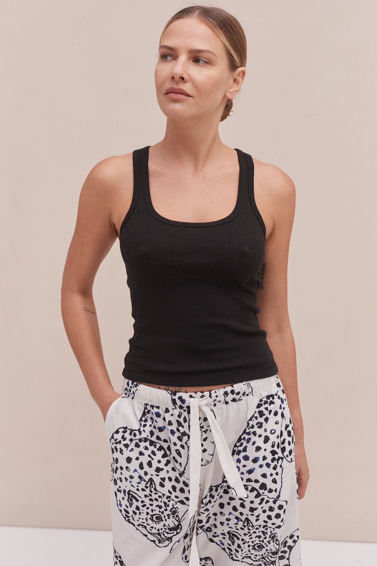 Tank Top & Wide Leg Trouser Set Black/The Jag Print Cream