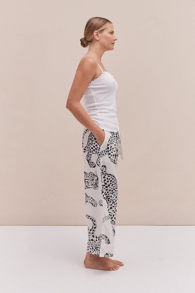 Soft V Tank Top & Wide Leg Trouser Set White/The Jag Print Cream