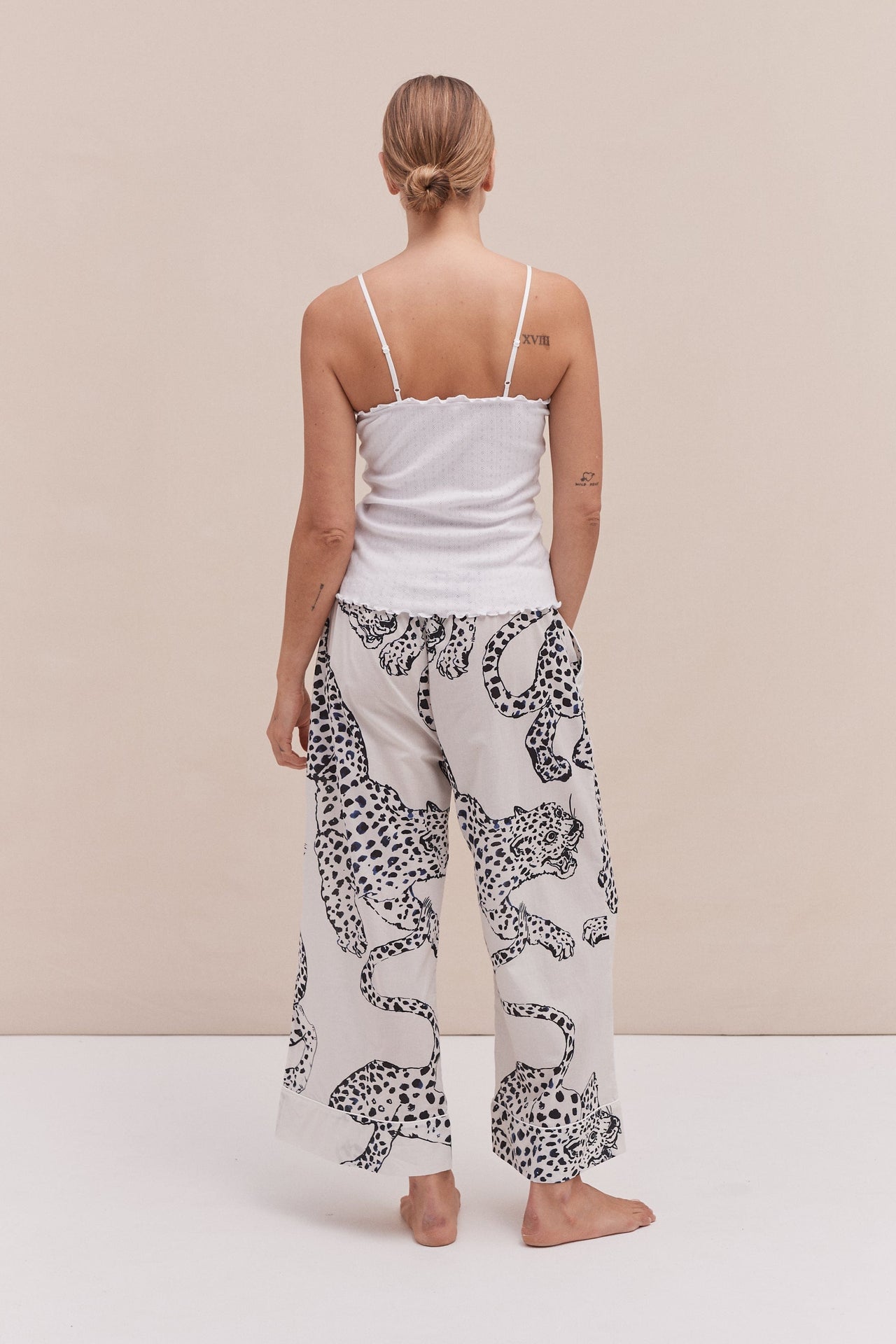 Soft V Tank Top & Wide Leg Trouser Set White/The Jag Print Cream