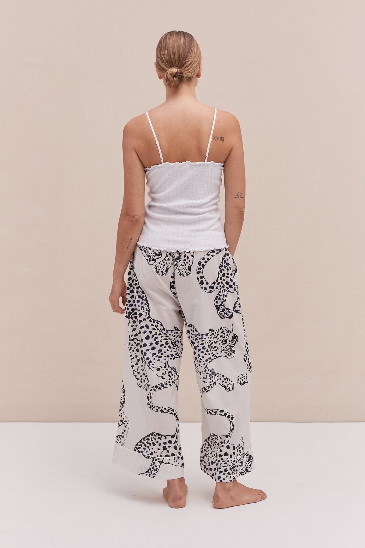 Soft V Tank Top & Wide Leg Trouser Set White/The Jag Print Cream