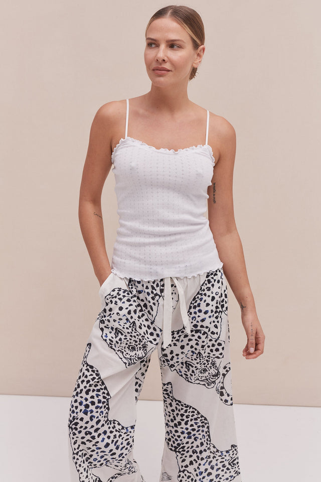 Soft V Tank Top & Wide Leg Trouser Set White/The Jag Print Cream