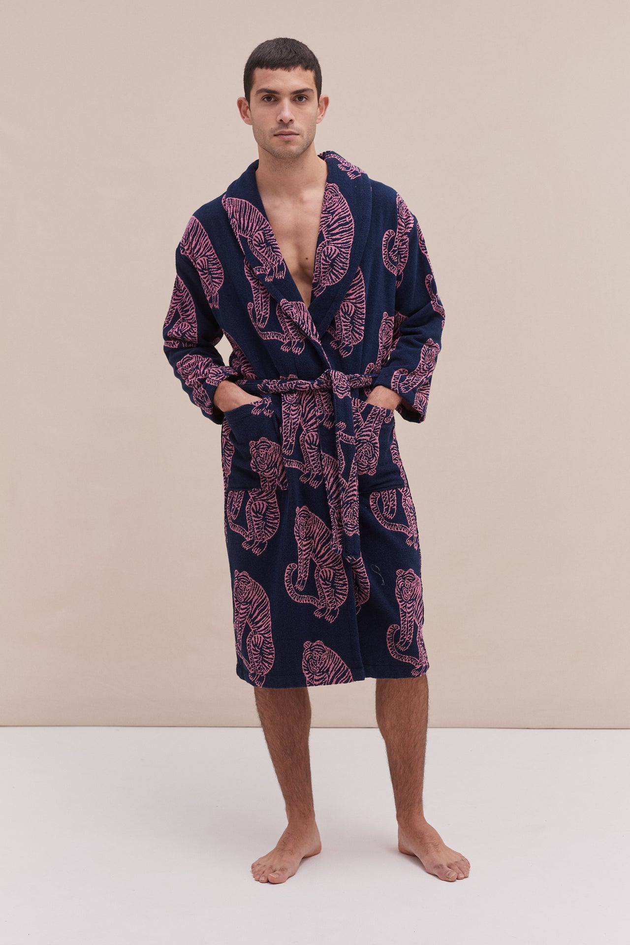 Unisex Towel Robe Sansindo Print Navy Pink