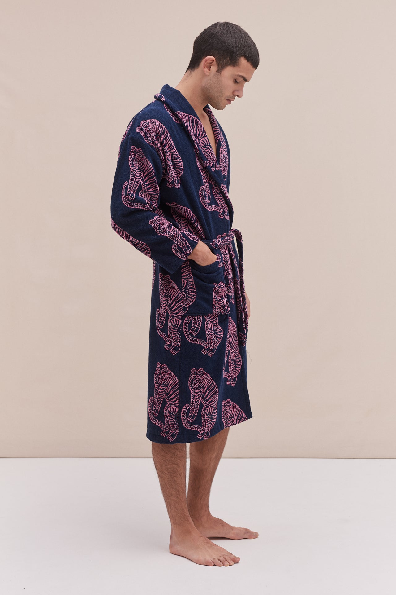 Unisex Towel Robe Sansindo Print Navy Pink