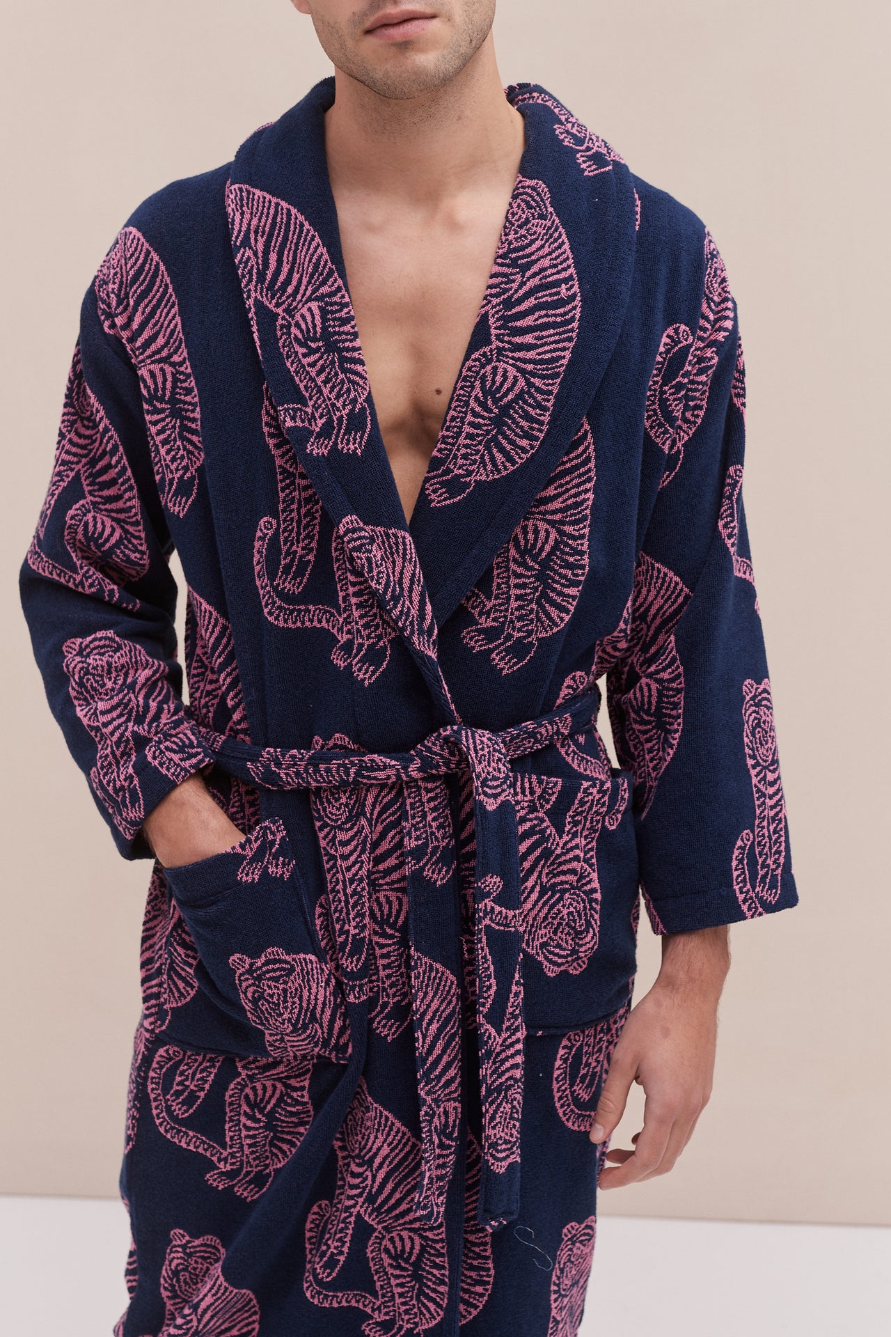 Unisex Towel Robe Sansindo Print Navy Pink