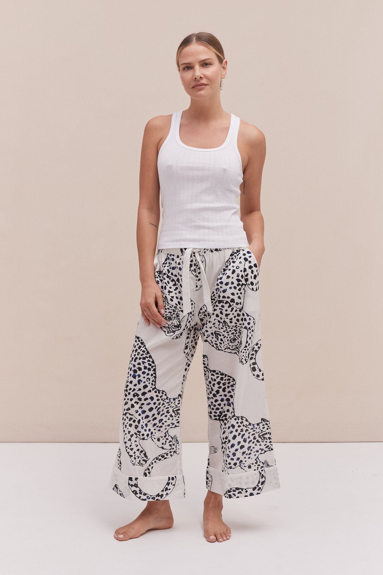 Tank Top & Wide Leg Trouser Set White/The Jag Print Cream