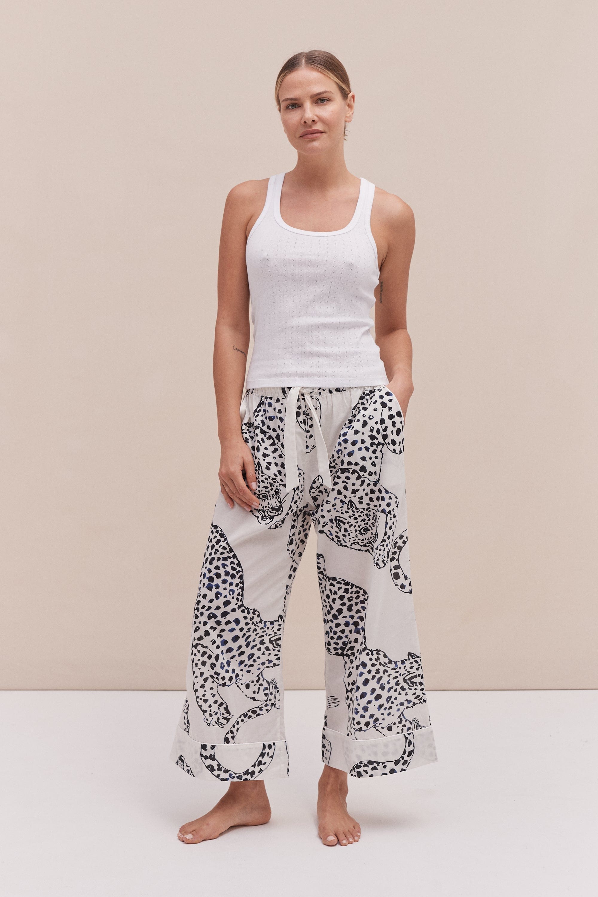 Tank Top & Wide Leg Trouser Set White Jag Print