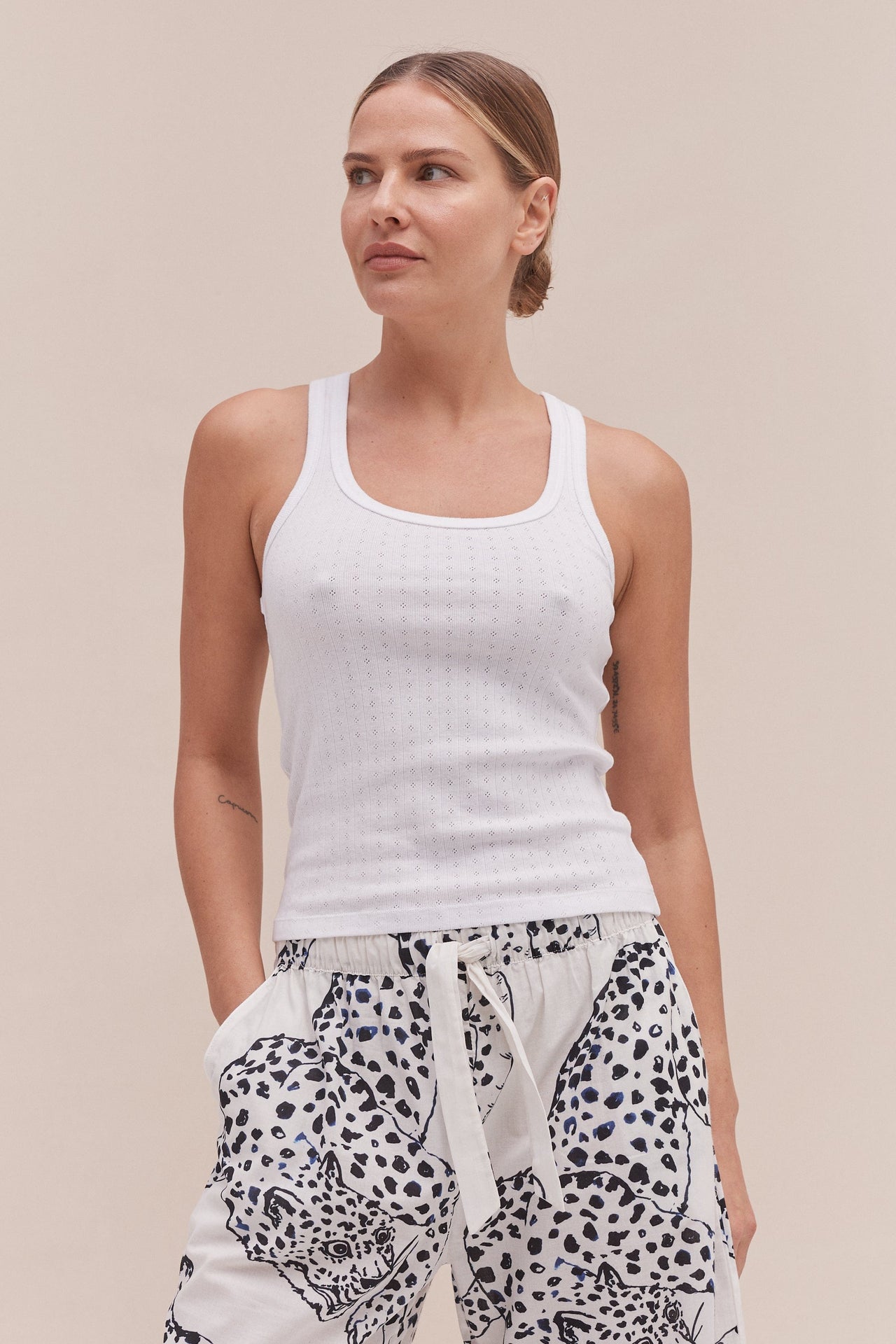 Tank Top & Wide Leg Trouser Set White/The Jag Print Cream