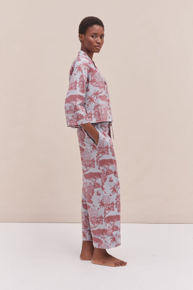 Boxy Shirt and Wide Leg Trouser Set Loxodonta Print Chambray/Red