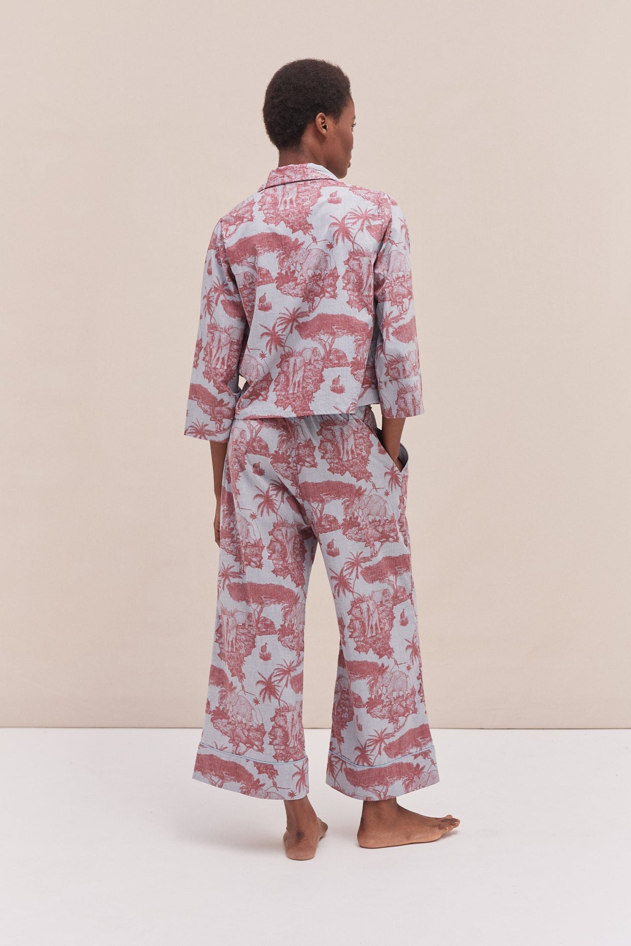 Boxy Shirt and Wide Leg Trouser Set Loxodonta Print Chambray/Red