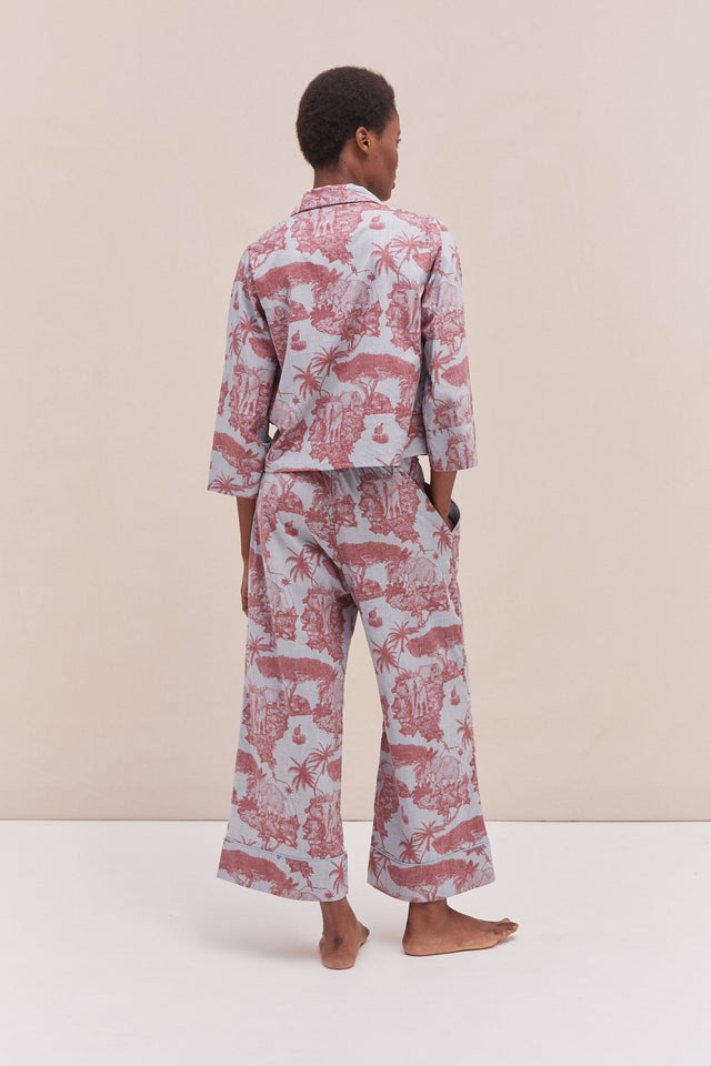 Boxy Shirt and Wide Leg Trouser Set Loxodonta Print Chambray/Red