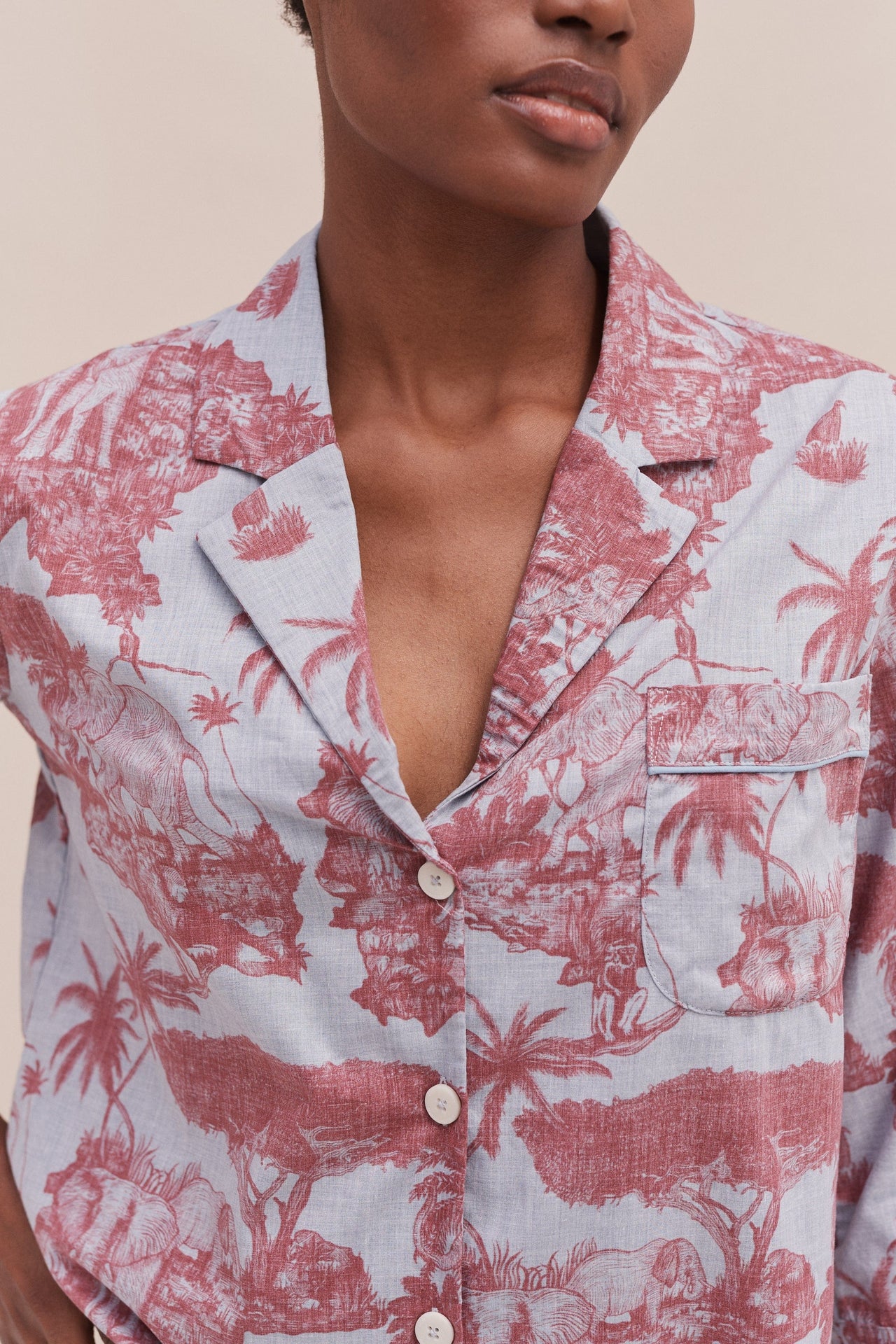 Boxy Shirt Loxodonta Print Chambray/Red