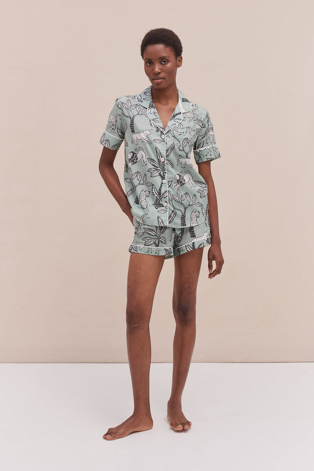 Short Pyjama Print Serengeti Safari Print Green