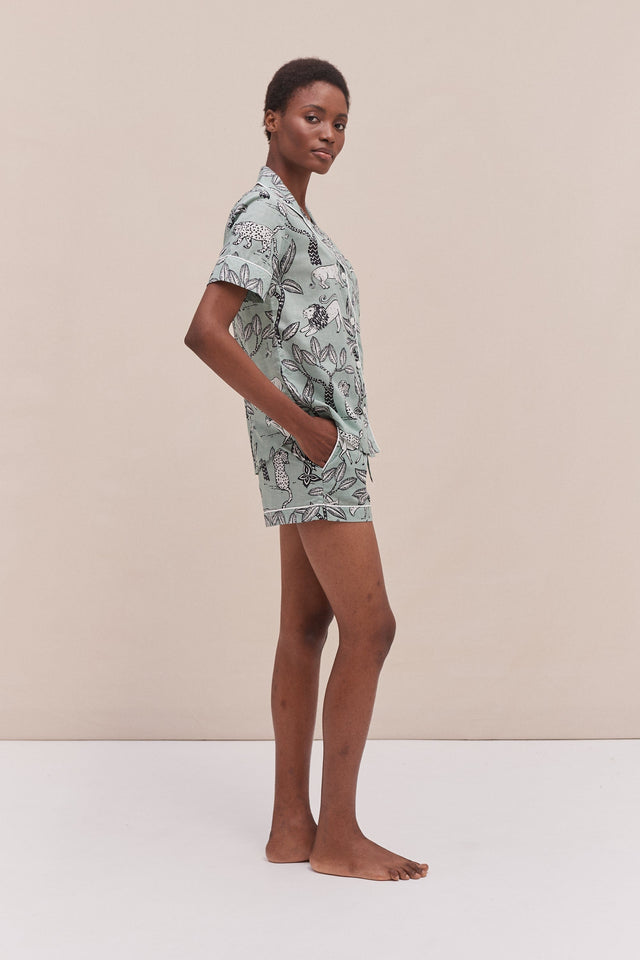 Short Pyjama Print Serengeti Safari Print Green