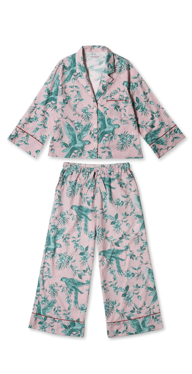 Boxy Shirt and Wide Leg Trouser Set The Bromley Parrot Print Pink/Blue