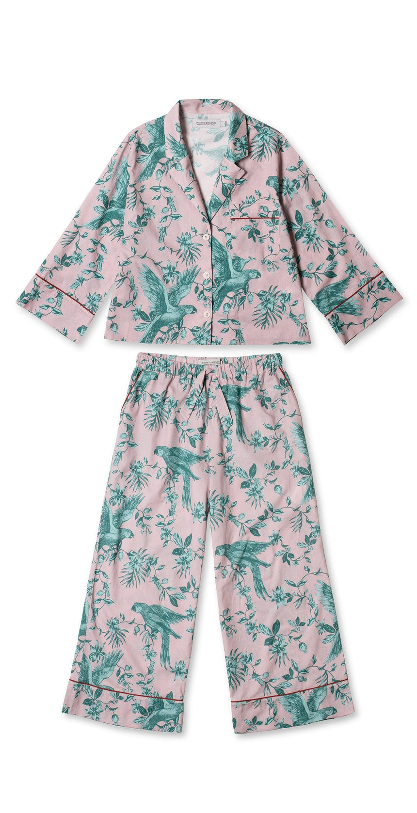 Boxy Shirt and Wide Leg Trouser Set The Bromley Parrot Print Pink/Blue