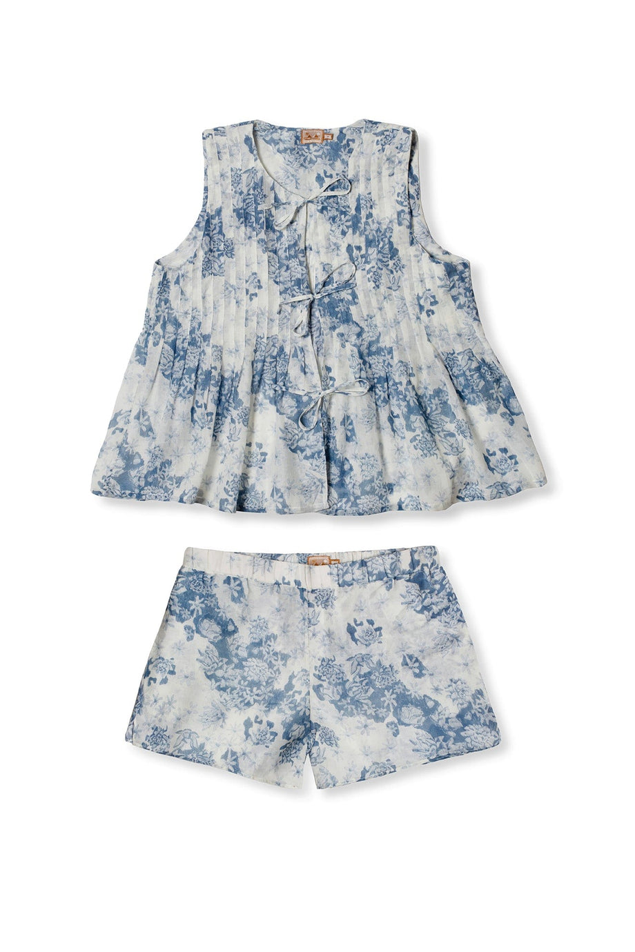 Pleated Cami Top and Shorts Set Flowers Of Time Print Blue