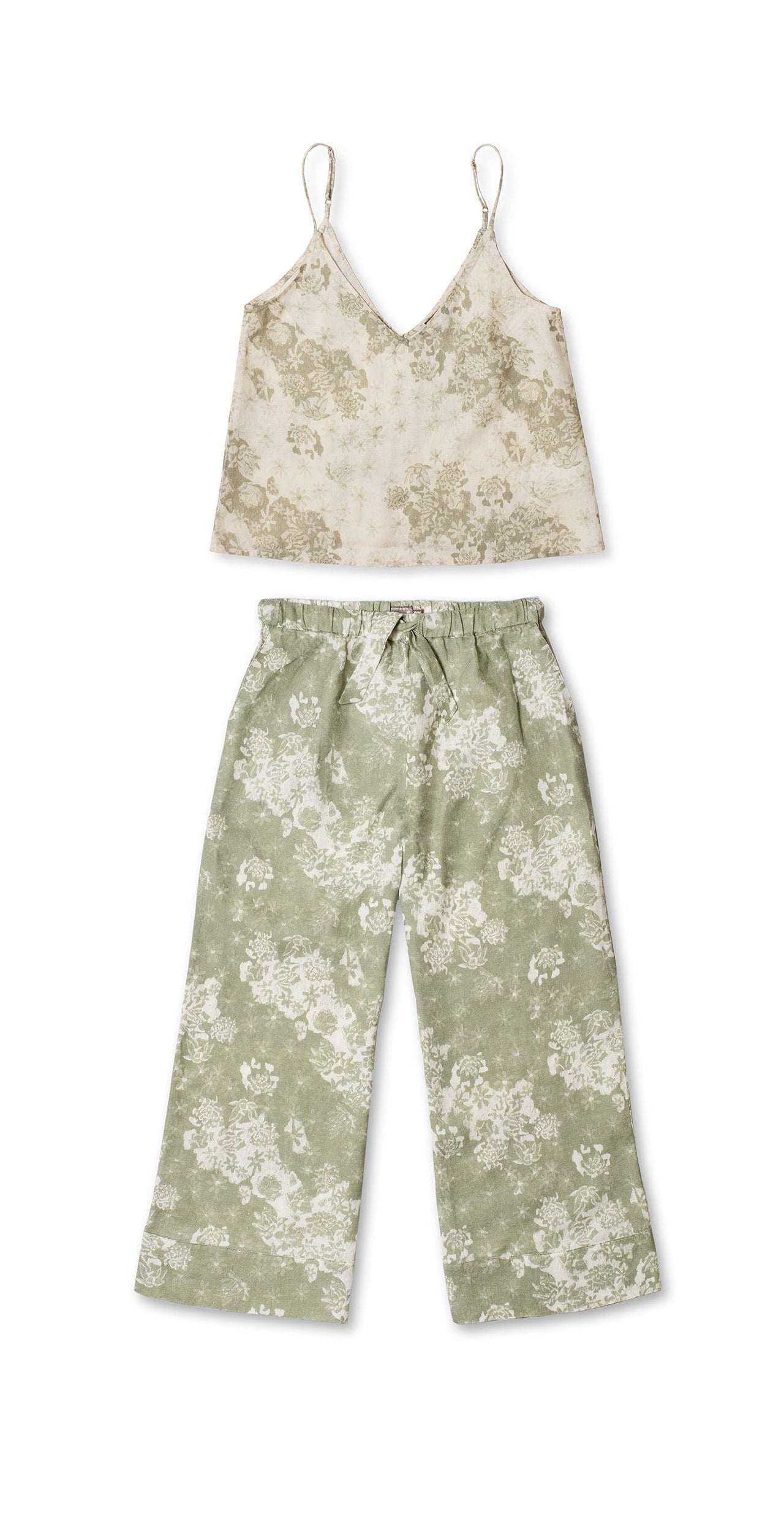 Cami & Wide Leg Set Flowers Of Time Print Sage/Green Linen