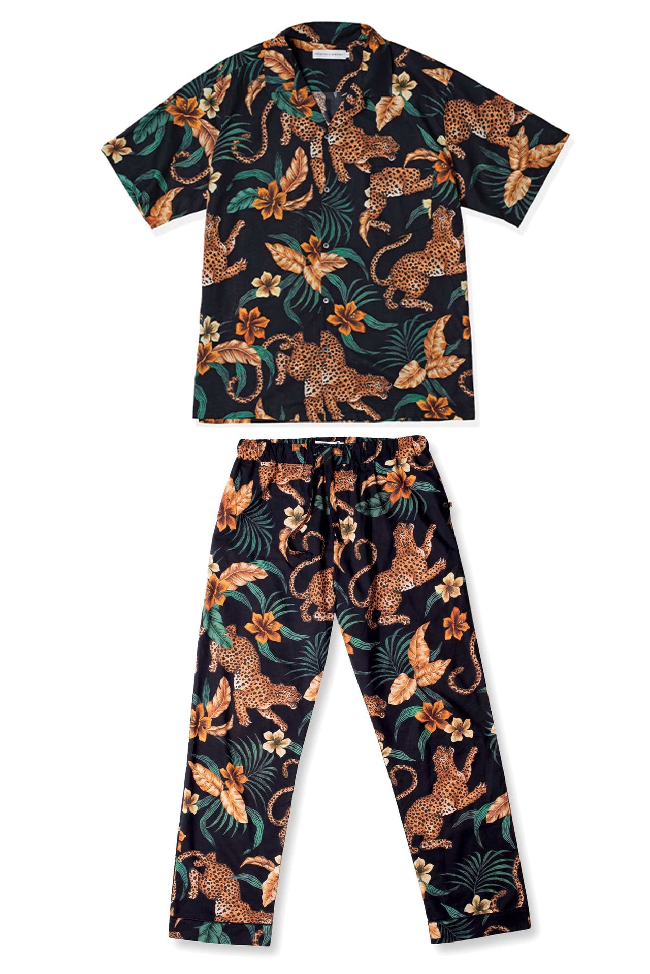 Men’s Cuban Long Pyjama Set Soleia Leopard Print Black/Yellow