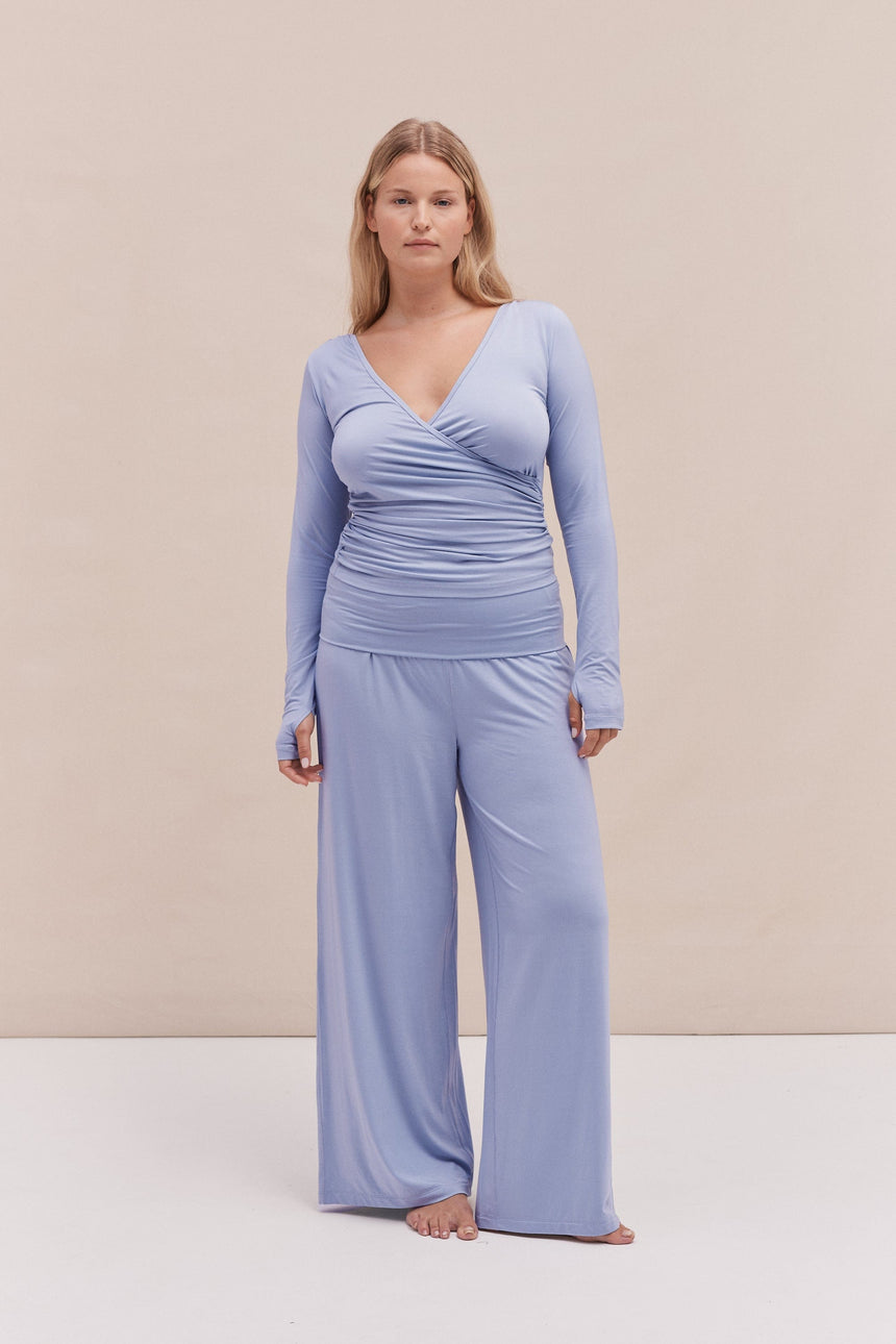 Lyocell Jersey Wrap Top &amp; Fold Over Trousers Set Blue