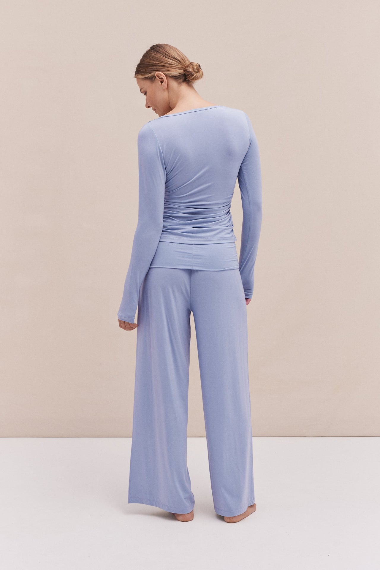 Lyocell Jersey Fold Over Trousers Blue