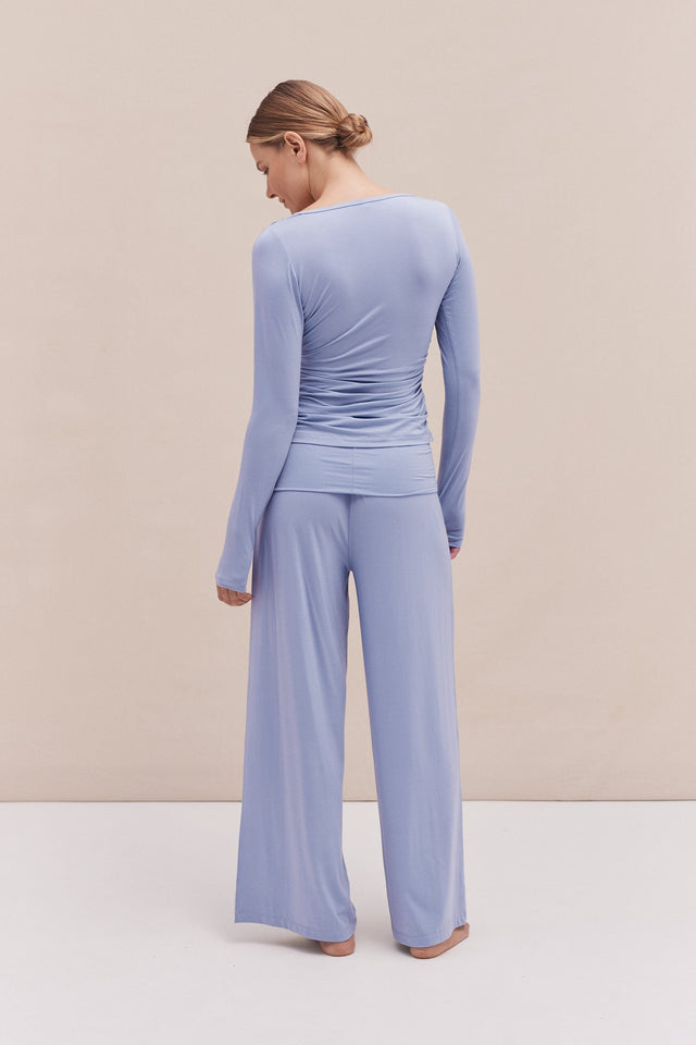 Lyocell Jersey Wrap Top & Fold Over Trousers Set Blue