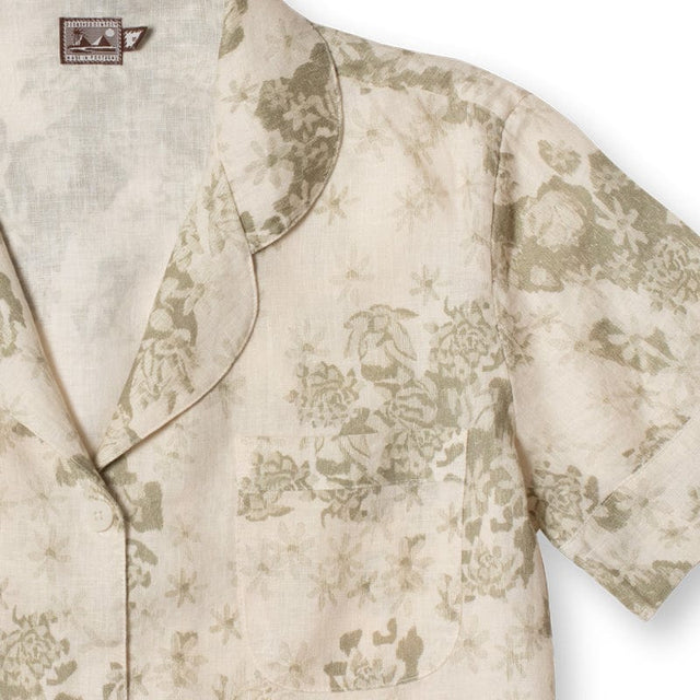 Short Pyjama Set Flowers Of Time Print Sage/Green Linen