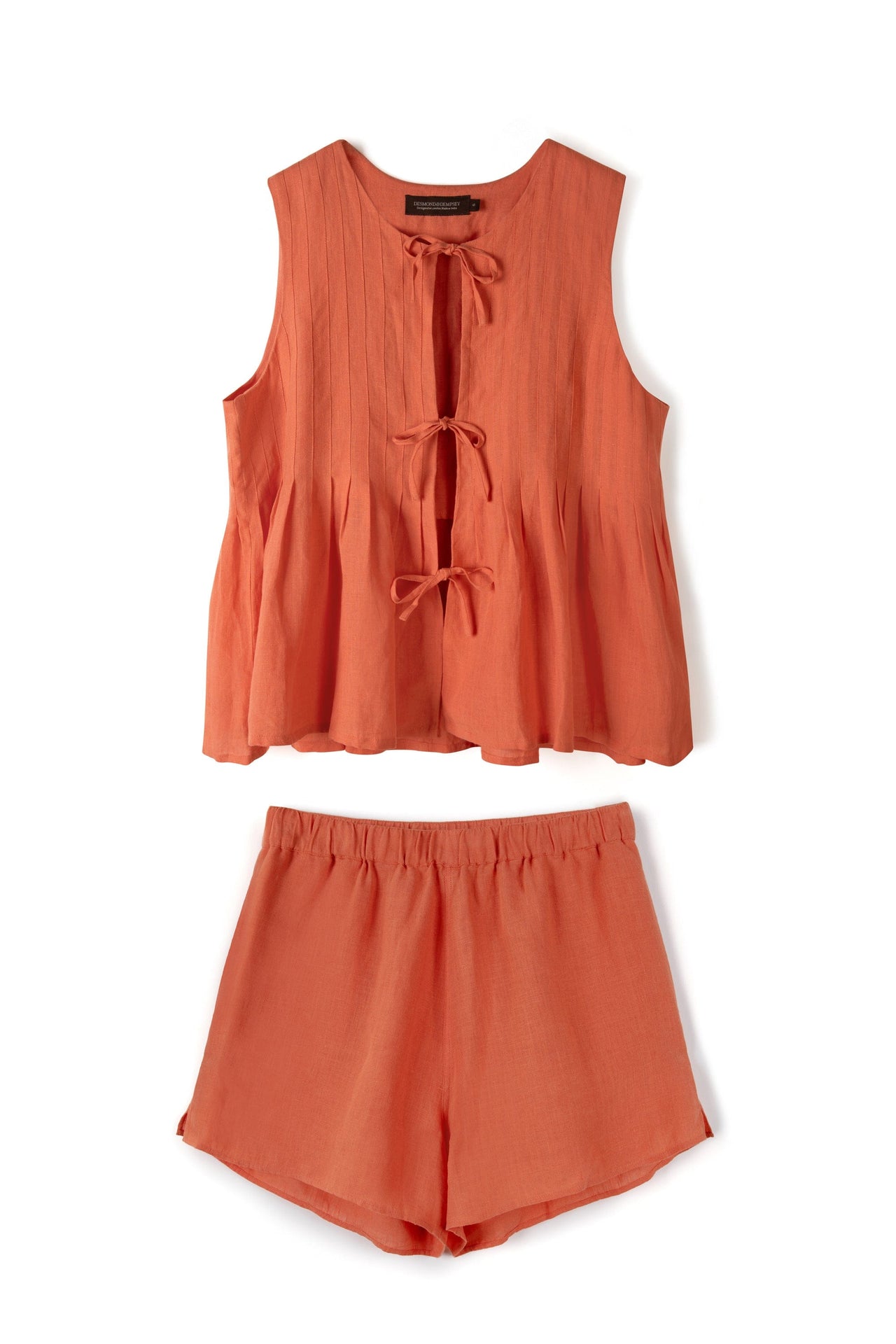 Pleated Cami Top and Shorts Set Coral Linen