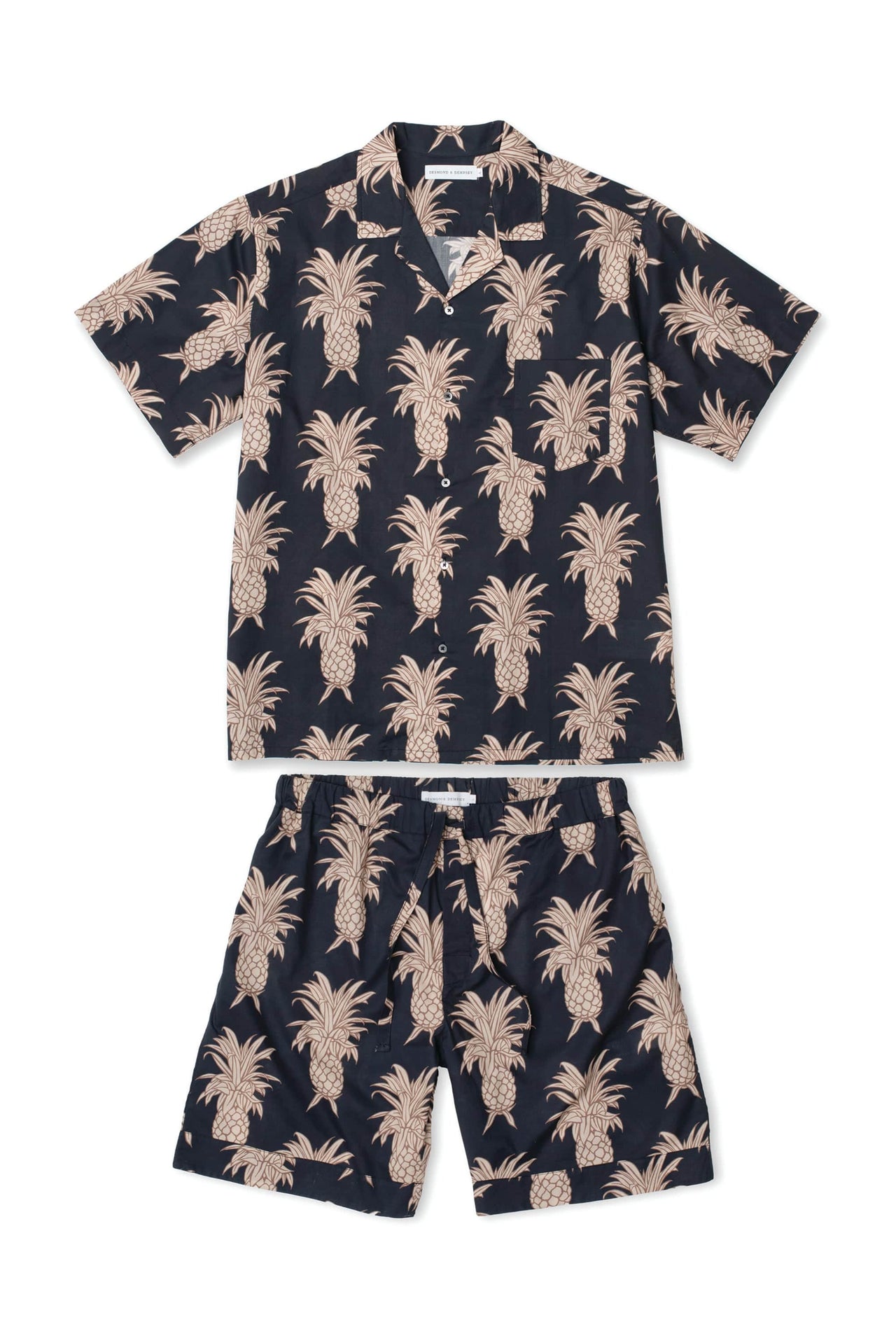 Men’s Cuban Pyjama Set Howie Pineapple Print Black/Gold