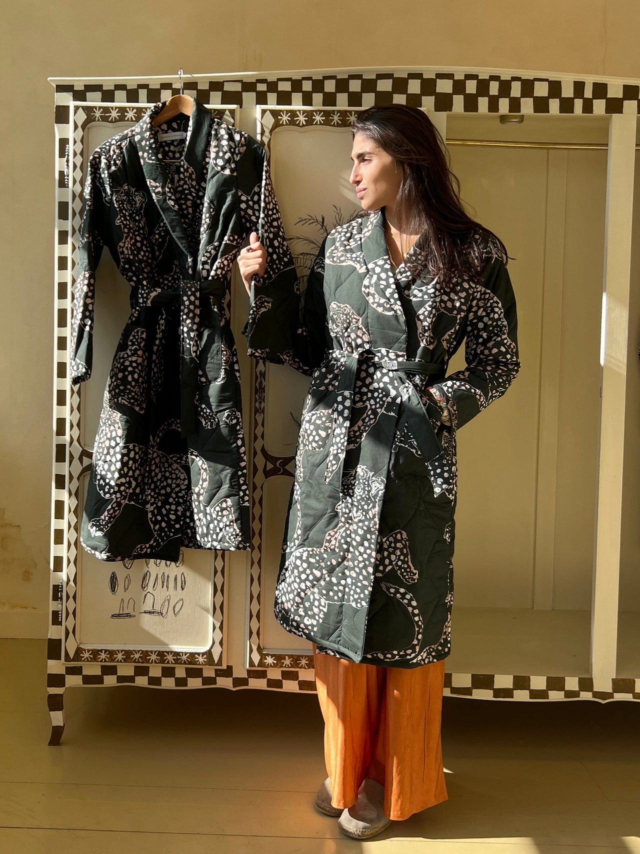 Quilted Robe The Jag Print Green