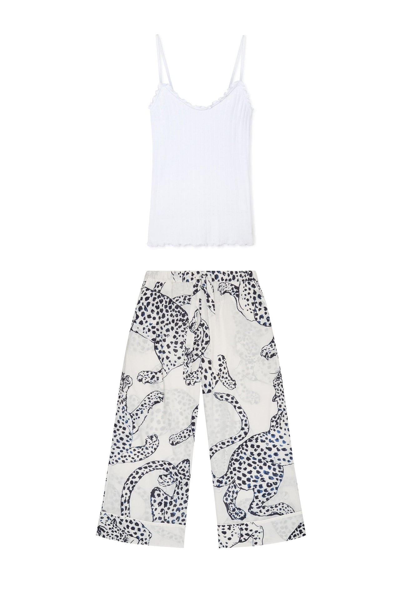 Soft V Tank Top & Wide Leg Trouser Set White/The Jag Print Cream