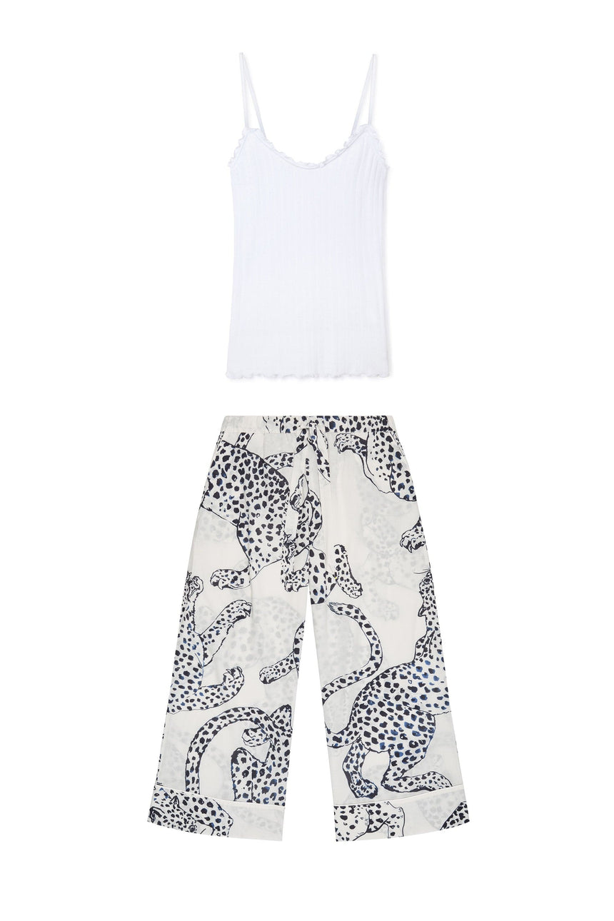 Soft V Tank Top &amp; Wide Leg Trouser Set White/The Jag Print Cream