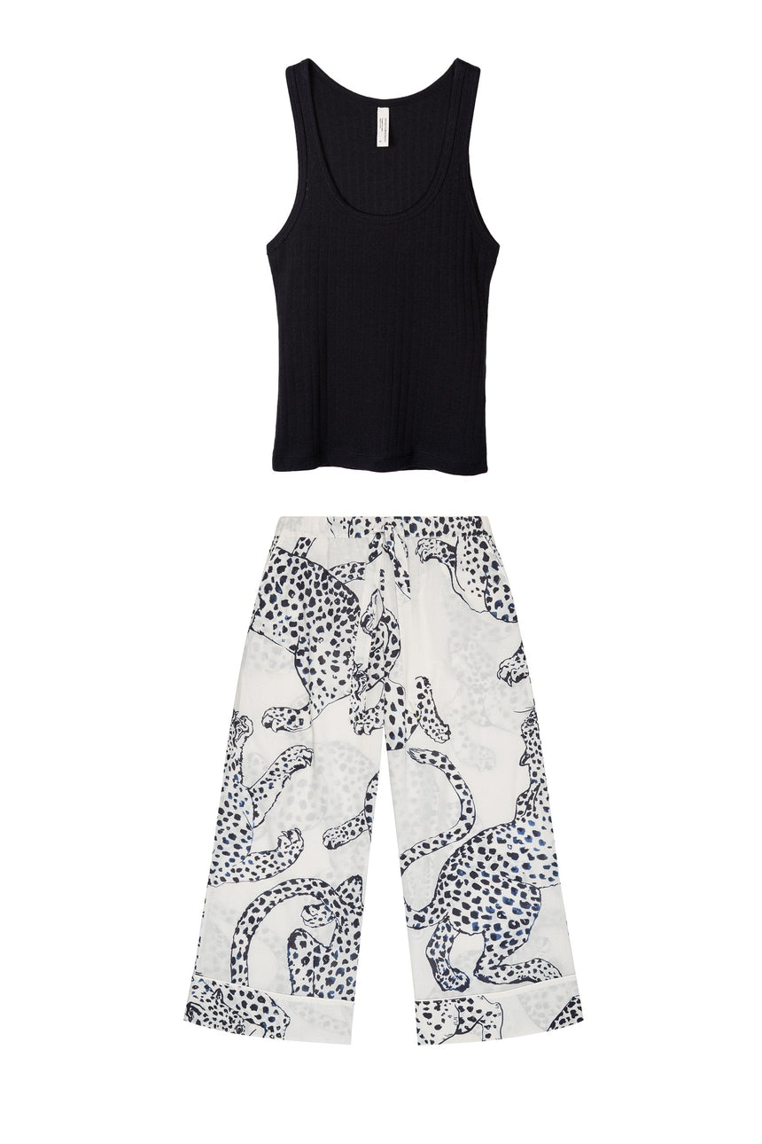 Tank Top &amp; Wide Leg Trouser Set Black/The Jag Print Cream