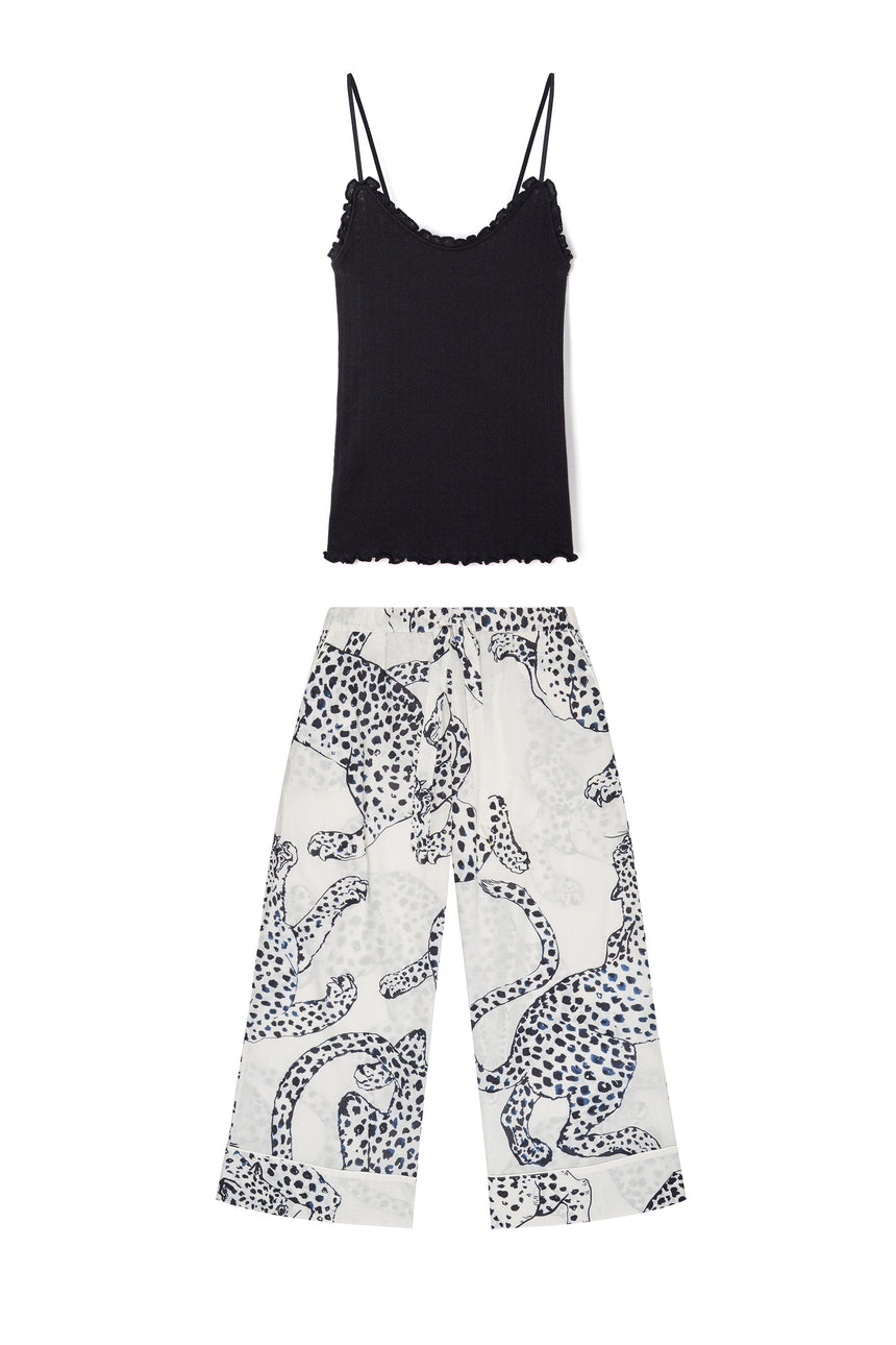 Soft V Tank Top &amp; Wide Leg Trouser Set Black/The Jag Print Cream