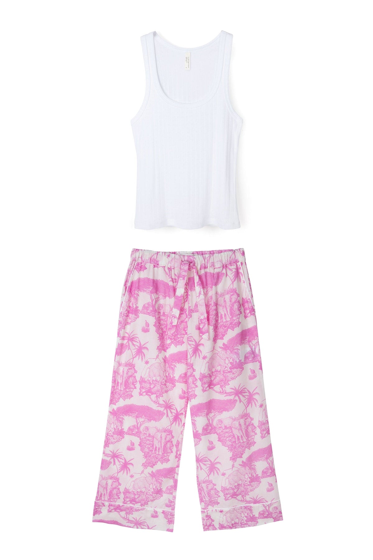 Tank Top & Wide Leg Trouser Set White/Loxodonta Print Pink