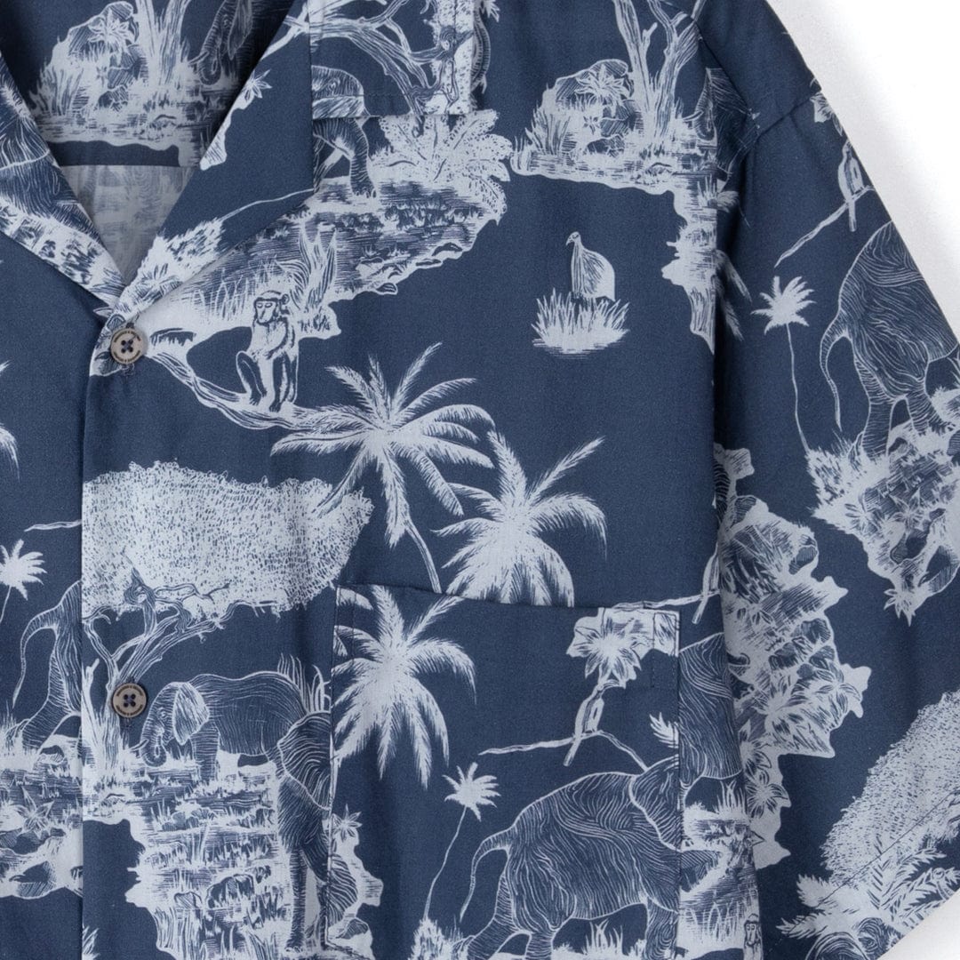 Men’s Cuban Pyjama Shirt Loxodonta Print Navy