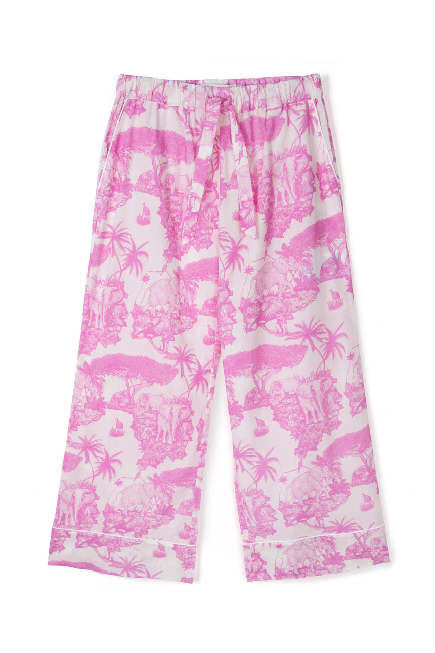 Wide Leg Pyjama Trousers Loxodonta Print Pink