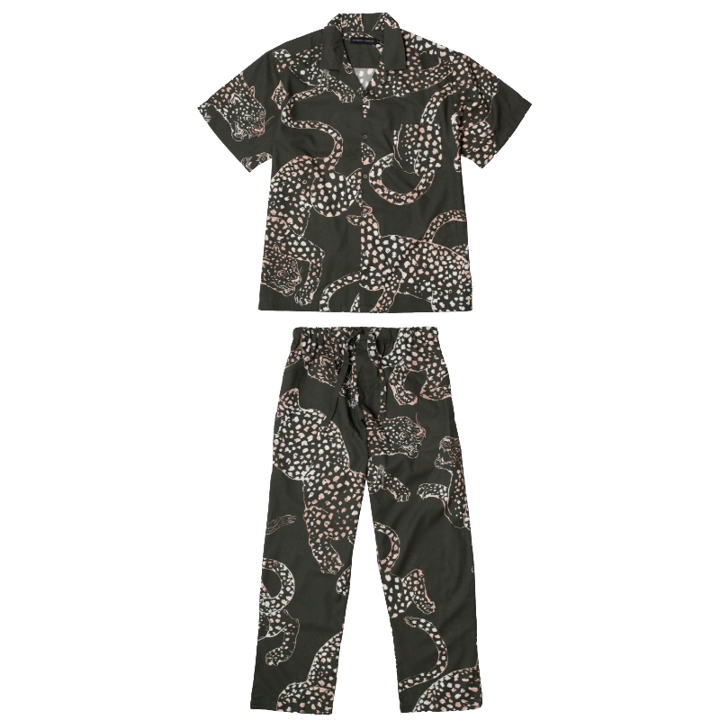 Men’s Cuban Long Pyjama Set Howie Pineapple Print Black/Gold