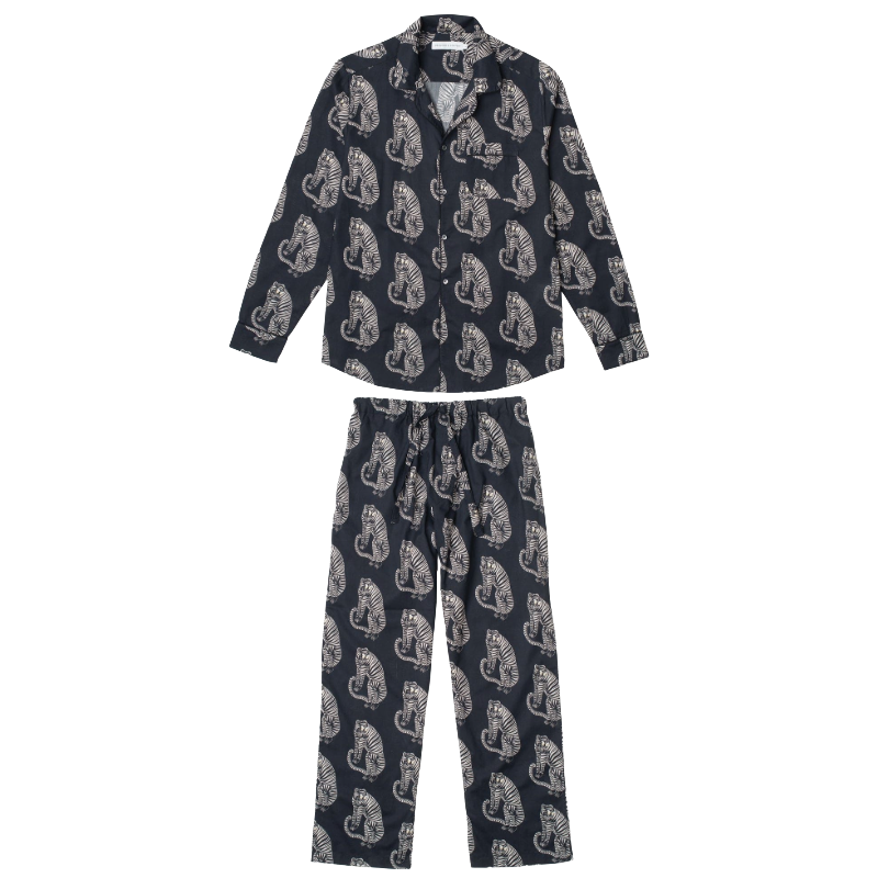 Men’s Long Pyjama Set Sansindo Tiger Print Black/Cream