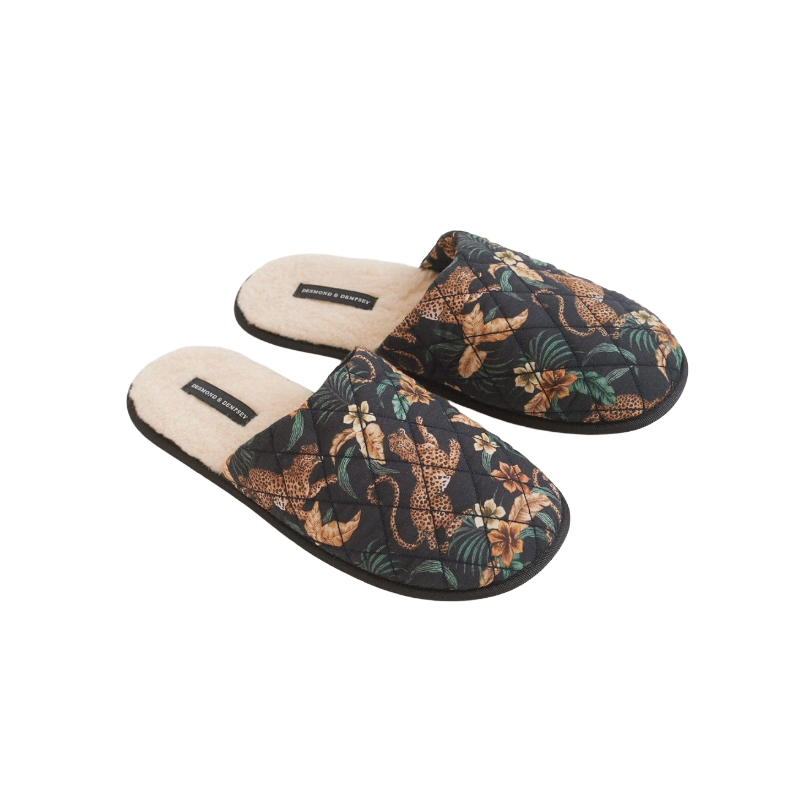 Men's Slippers Sansindo Tiger Print Black/Cream