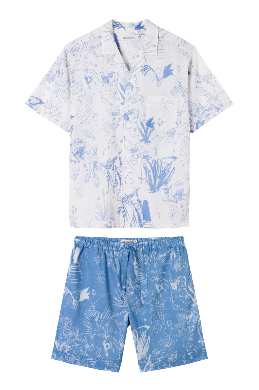 Men’s Cuban Pyjama Set Temple Del Sol Cream/Blue