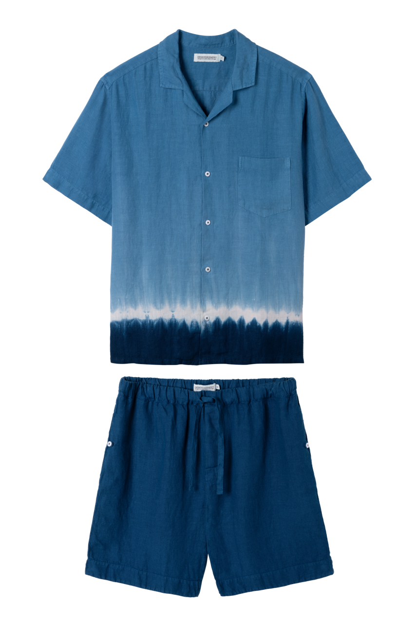 Men’s Cuban Pyjama Set Blue Dip Dye Linen