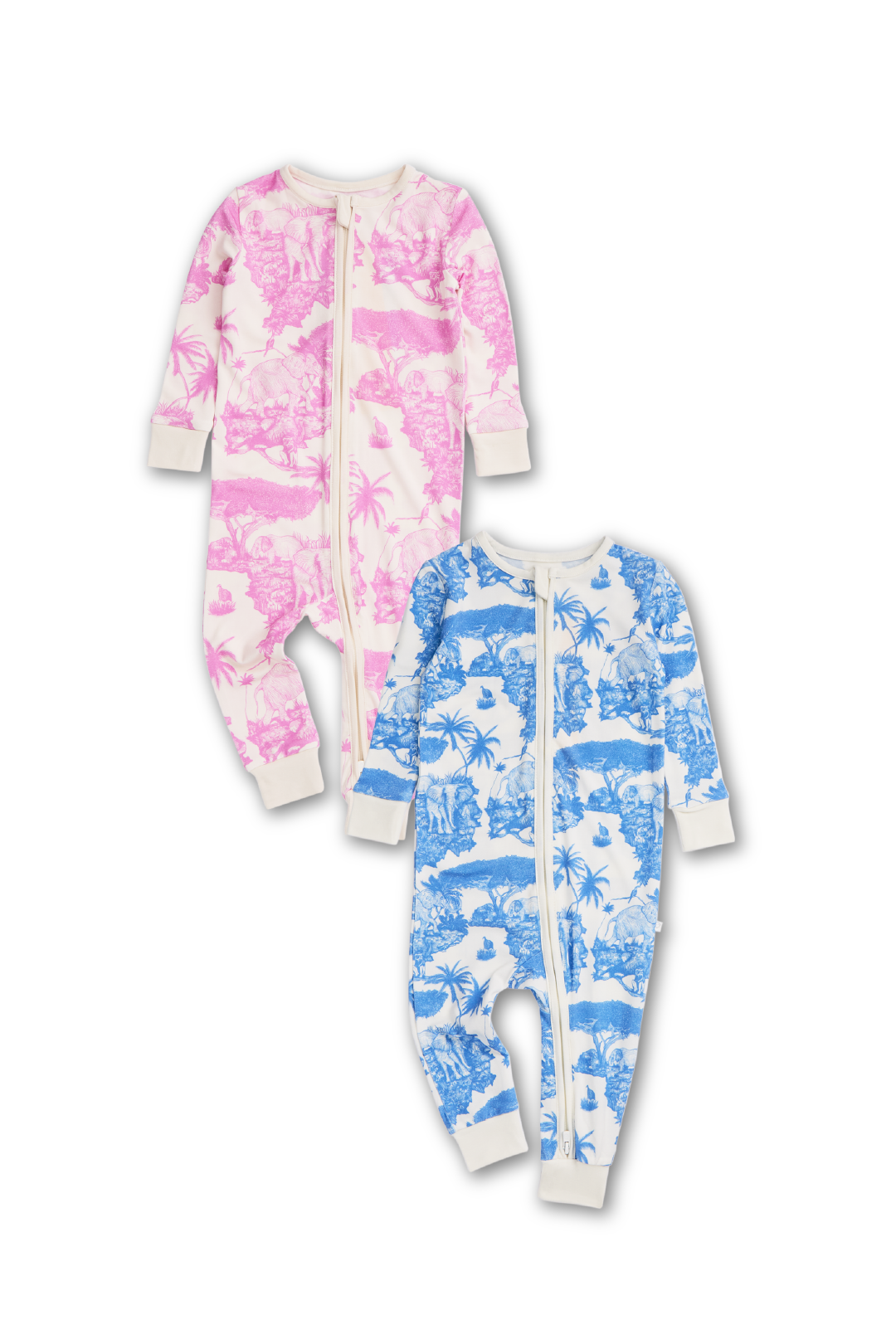 MORI x D&D Clever Zip Sleepsuit Set of 2 Loxodonta Blue/Pink