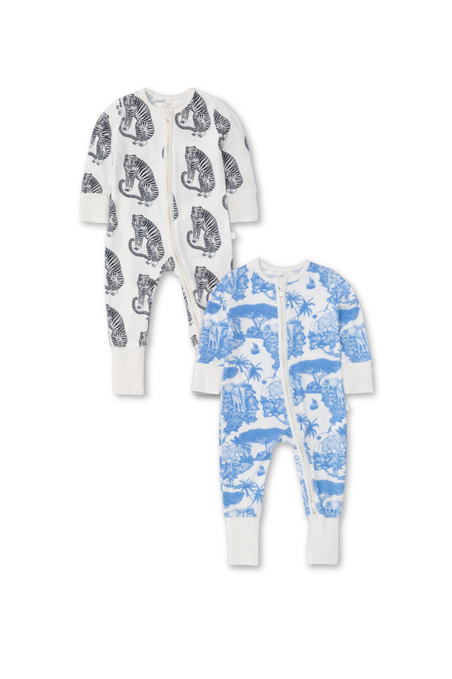 MORI x D&D Clever Zip Sleepsuit Set of 2 Loxodonta Blue/Sansindo White/Black
