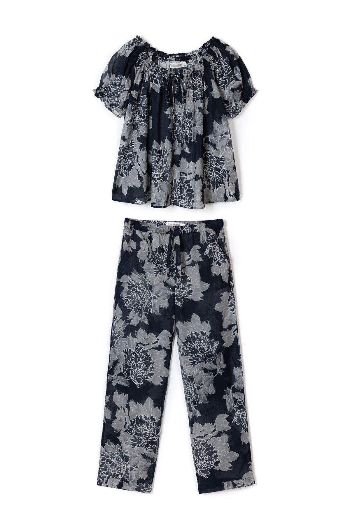 Light & Easy Short Sleeve & Trouser Set Peony Navy