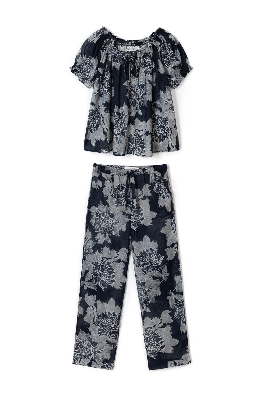 Light &amp; Easy Short Sleeve &amp; Trouser Set Peony Navy