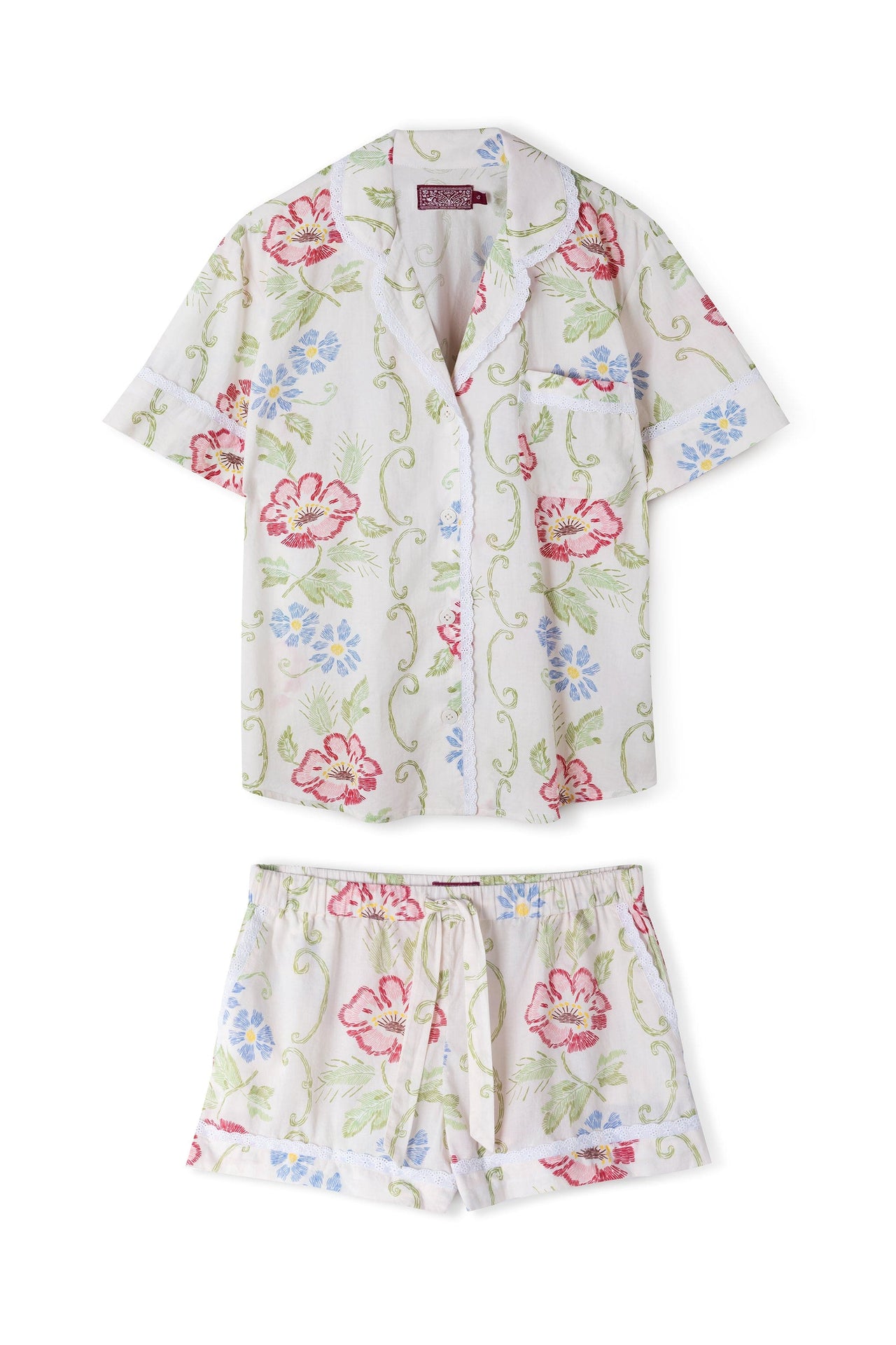 Short Pyjama Set Dorothea Print Cream with Trims