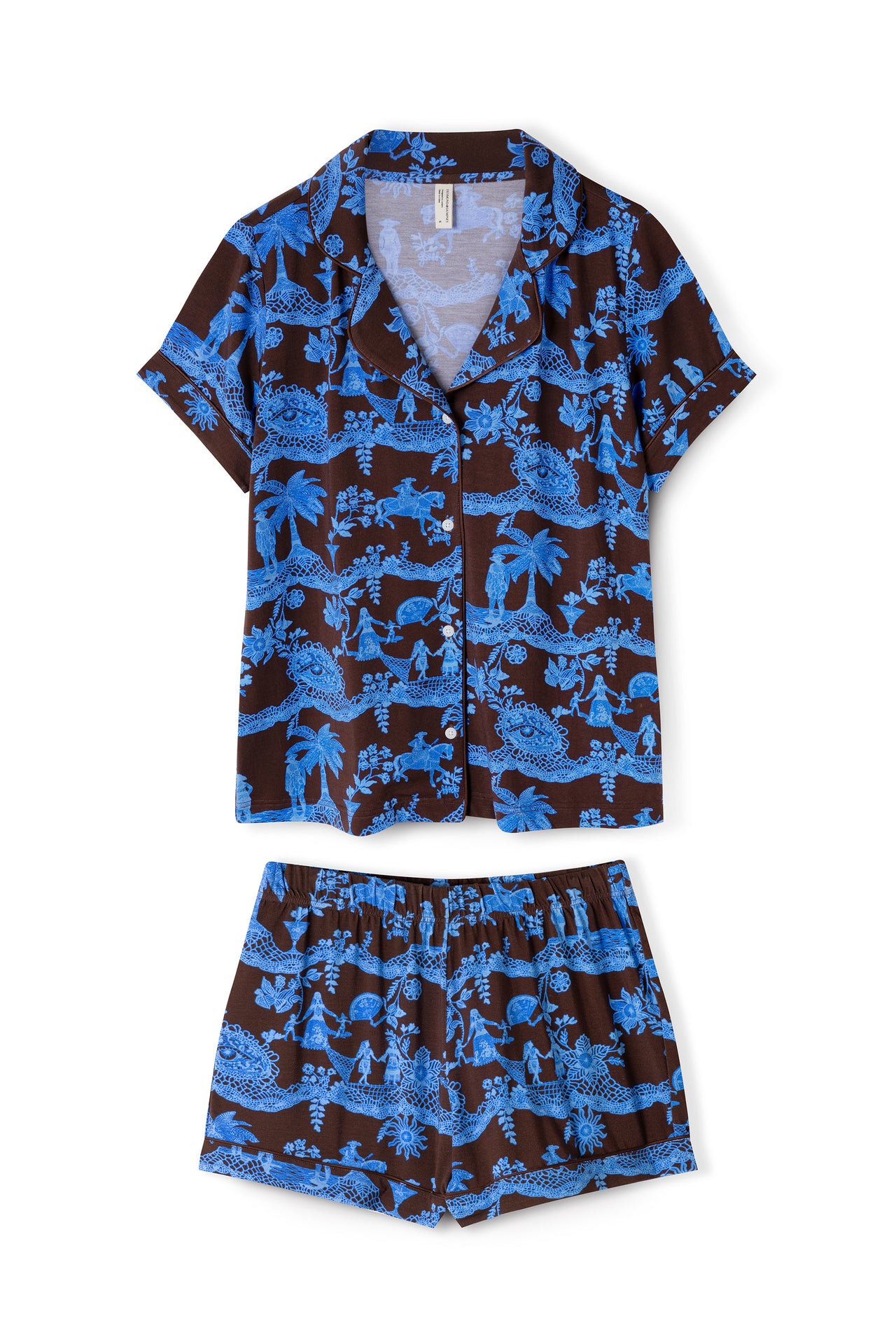 Lyocell Jersey Short Pyjama Set Lace Espresso/Ice Blue