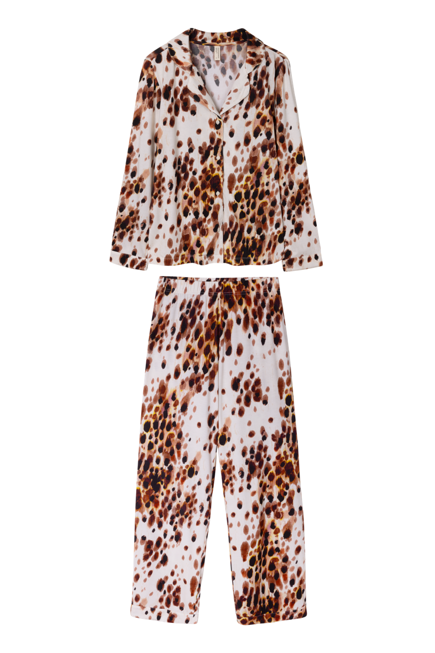 Lyocell Jersey Long Pyjama Set Leopard Brown/Cream