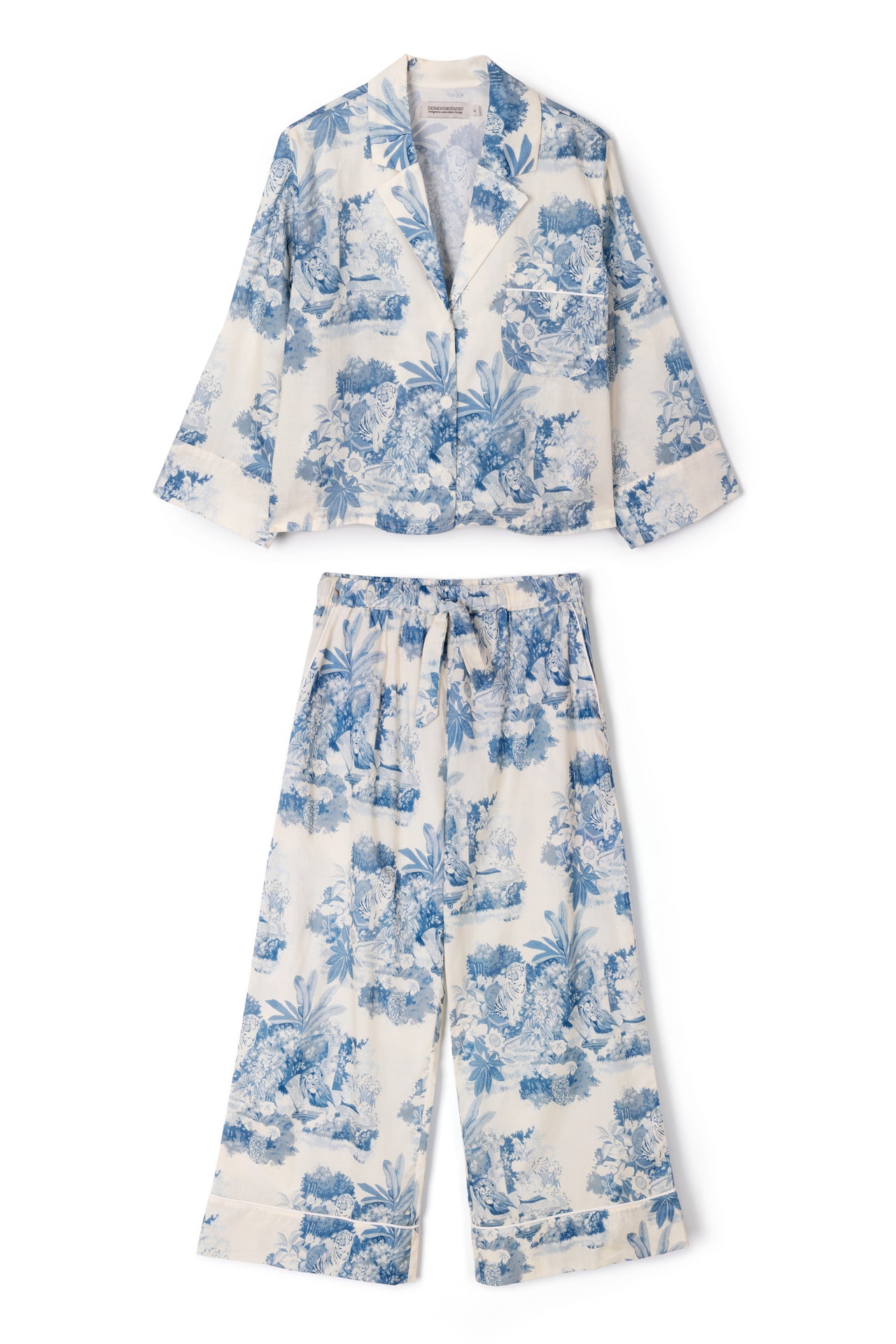 Boxy Shirt and Wide Leg Trouser Set Tippi Cream/Blue